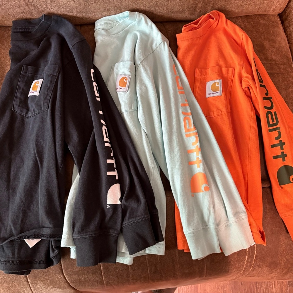 Carhartt Logo Long Sleeve Tees - Black, Light Green, Orange